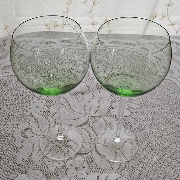 2 Lenox Gems Green Balloon Goblets 9" red wine glass party quality fine crystal - Picture 2 of 6